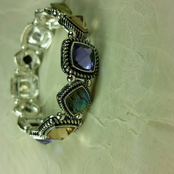 Bracelet Silver tone .5" wide Purple, AbaloneSilver Tone Abalone Look Stretch - Picture 5 of 8